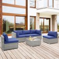 thumbnail image 3 of Costway 6 PCS Patio Conversation Sofa Set Outdoor Rattan Furniture Cushioned Seat Navy, 3 of 10