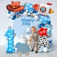 thumbnail image 6 of EP Toy Themed Decorations, 9pcs Cow Print Sky Blue Cloud Balloons with Rocket Balloon and Cowboy Hat Balloon for Kids Inspired Story 1st Birthday Party Decorations (1ST), 6 of 13