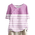 thumbnail image 2 of Fiudx Camisas de Mujer Top de Manga Corta con Cuello Redondo y Botones de Lino con Estampado Informal para Mujer, 2 of 5