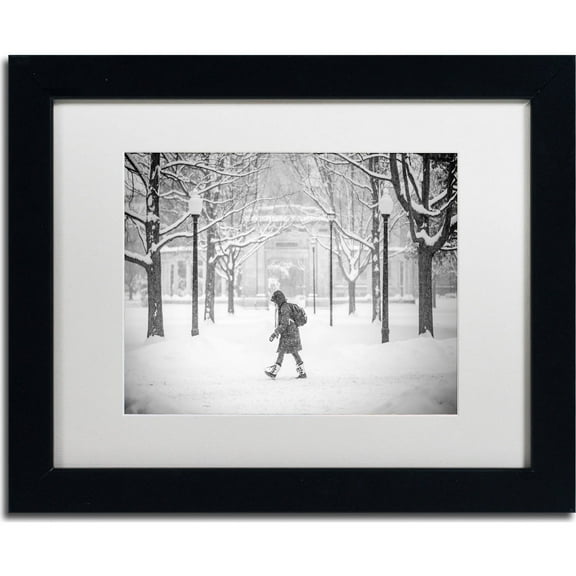 Trademark Fine Art "Winter Campus" Canvas Art by Jason Shaffer, White Matte, Black Frame