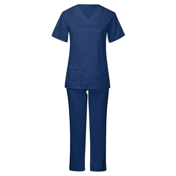 cocolona Summer Scrubs Set for Women Medical Scrubs V Neck Short-Sleeve Tops and Pants Medical Nursing Uniforms Set Workwear