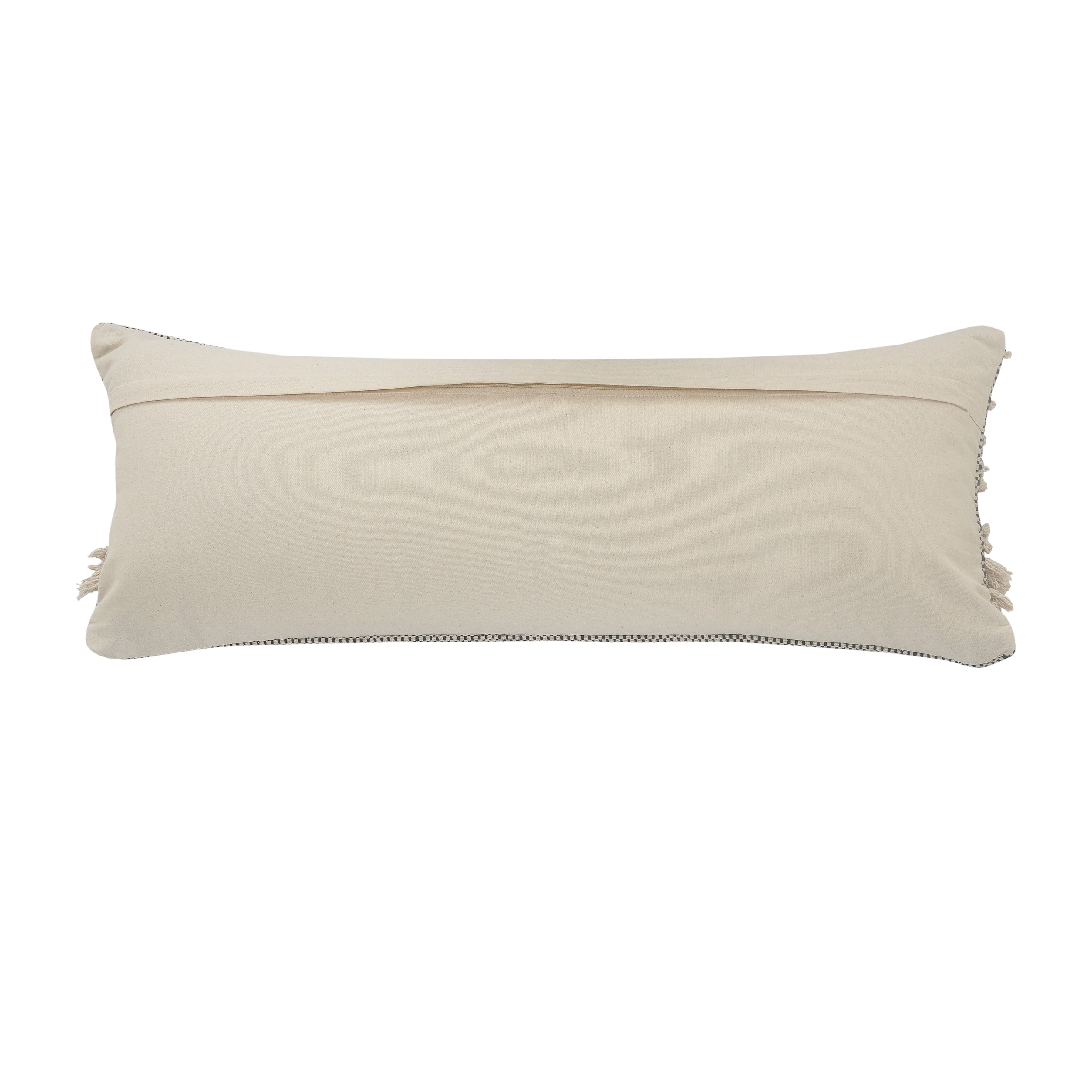 LR Home Elia Natural/Black Striped Cotton Fringed Adult Decorative Lumbar Pillow