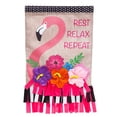 thumbnail image 5 of Evergreen Burlap Garden Flag - Fringe Flamingo, Size - 12.5  x 18 Inches, Outdoor Seasonal Holiday Yard Decorative Flag, 5 of 7