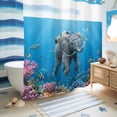 thumbnail image 5 of No Hook Shower Curtain, Ocean Diving Elephant Shower Curtains for Bathroom with See Through Top Window, Blue Coastal Coral Fish Marine Life Waterproof & Washable Bath Curtain Long 72"x78", 5 of 9