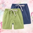 thumbnail image 3 of Coerni Boys Girls Cotton Linen Casual Shorts Knee Length Elastic Waist Summer Drawstring Casual Beach Vacation Shorts Gauze Outfits, 3 of 3