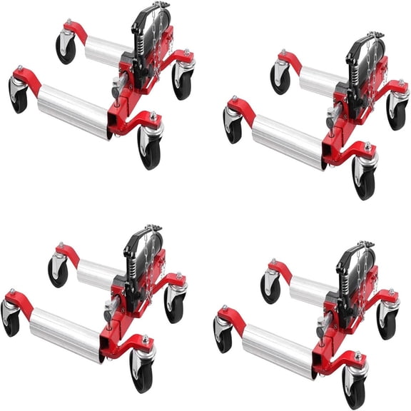 Car Wheel Dolly Jack Set of 4, 1500 Lbs Hydraulic Tire Jack Car Skates Heavy Duty Positioning Jack with Ratcheting Foot Pedal for Tire Auto Repair Moving, Red