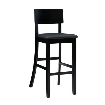 Linon Torino 30" Contemporary Indoor Wood Bar Stool with Black/Dark Brown Faux Leather Seat
