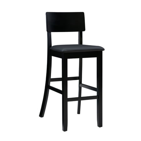 Linon Torino Low Back Wood Bar Stool 30 Seat Height Black Finish with Dark Brown Fabric