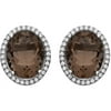 Platinum-Plated Sterling Silver Oval Single-Cut Smokey Topaz Pave CZ Earrings