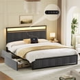 thumbnail image 3 of GUNAITO Queen Bed Frame with Headboard, Platform Bed with 2 Drawers, Velvet Upholstered Bed Frame with LED Lights & Charging station，Dark Grey, 3 of 11