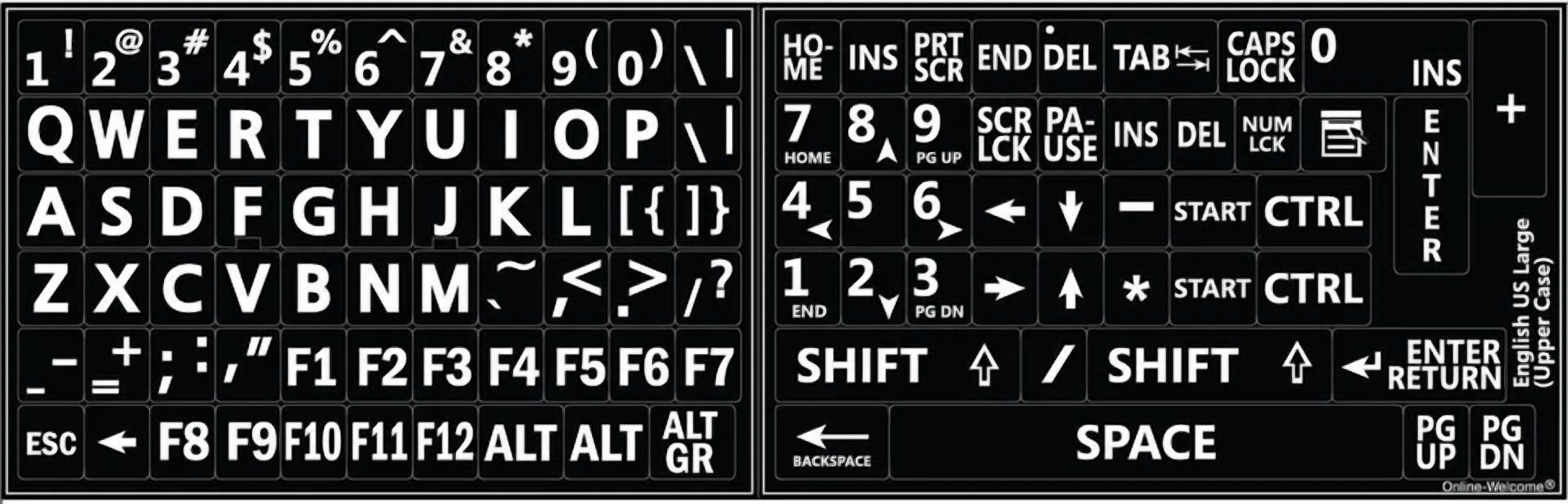 CIRCLE- English Us Keyboard Sticker Large White Letters Black Background-Computer Laptop