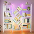 thumbnail image 6 of Triple 5-Tier Bookshelf with LED Lights for Living Room, 17 Open Shelves Large Bookcase with App Control RGB Light Strip, Modern Tree Design Storage Shelf with Metal Frame, White, 6 of 9