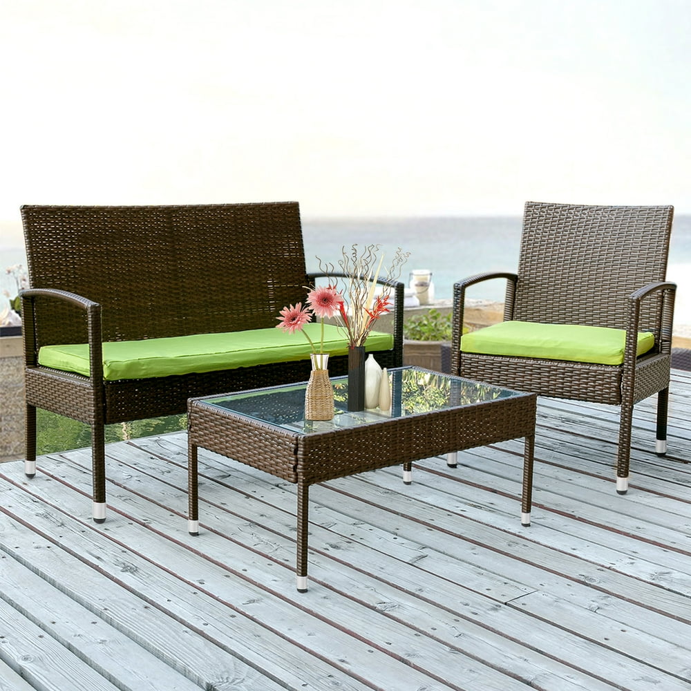 Outdoor Patio Bistro Set, 4 Piece Patio Conversation Set with Loveseat