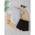 thumbnail image 4 of Mikrdoo Summer Outfits For 12 Months Baby Boys King Letter Graphics 18 Months Boys Colorblock Lapel Romper Tops & Side Splicing Shorts 2Pcs Clothes, 4 of 9