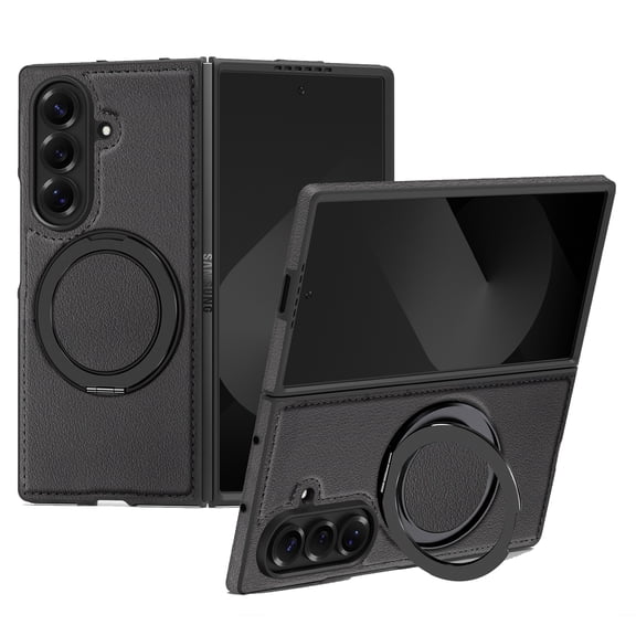 Magnetic Stand Case for Samsung Galaxy Z Fold 8 Ultra, with 360° Rotatable Ring Holder, Compatible with MagSafe, Business PU Leather Slim Shockproof Cover for Samsung Galaxy Z Fold 8 Ultra, Black
