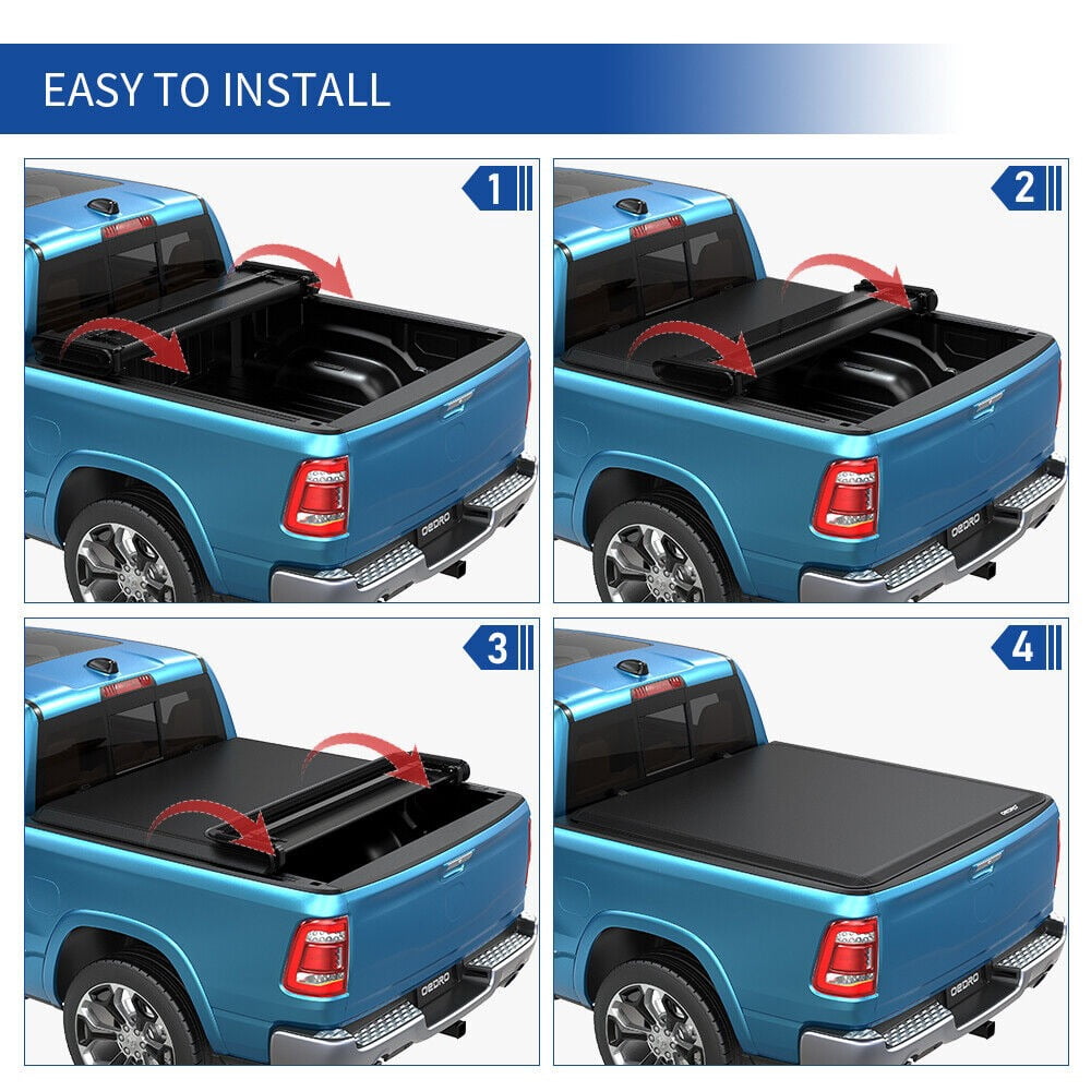 RVNI 5.6ft Tonneau Cover Soft Four Fold Truck Bed Covers for 2009-2014 Ford F-150 F150 Styleside with Led Lamp