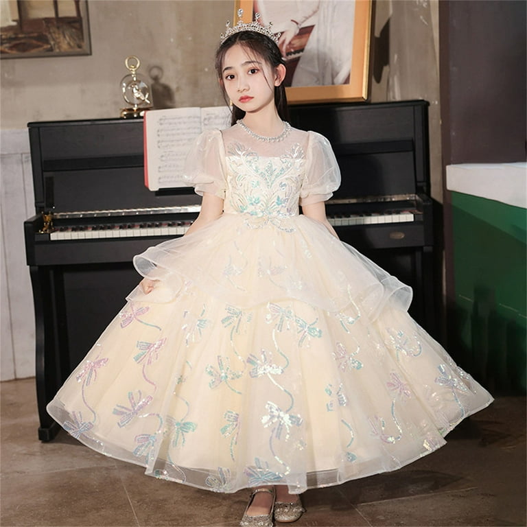 Kids Flower Girl Dress With Bow - White Organza Pageant Wedding Dress Size 6