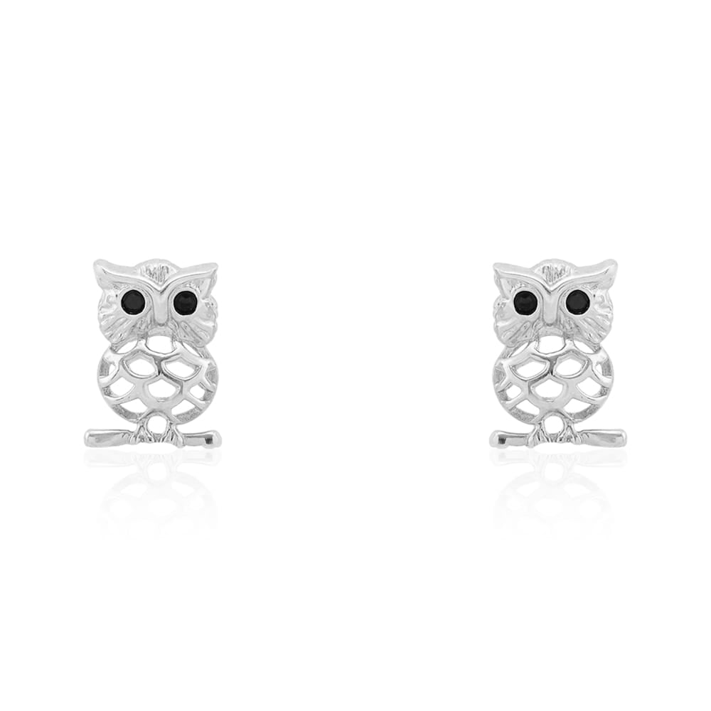 14k Yellow & White Gold Natural Onyx & Ruby Owl Screwback Stud Kid Earrings 14k Yellow & White Gold Natural Onyx & Ruby Owl Screwback Stud Kid Earrings