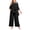 Black, variant on Plus Size 2 Piece Formal Pant Set, Layered Ruffle 3/4 Sleeve Top with Removable Rhinestone Brooch & Elastic Waist Wide Leg Pants, Elegant Wedding Guest Outfit for Women