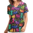 thumbnail image 1 of Pntutb Mujeres de manga corta con cuello en V Uniforme de trabajo Estampado Ropa de trabajo Blusas Jersey Camisetas tops Pntutb Pntutb-5956, 1 of 5