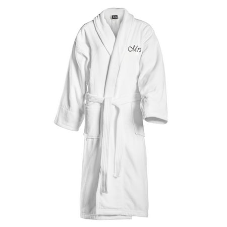 Kaufman Mr and Mrs Embroidered White Shawl Collar Robe Black MRS