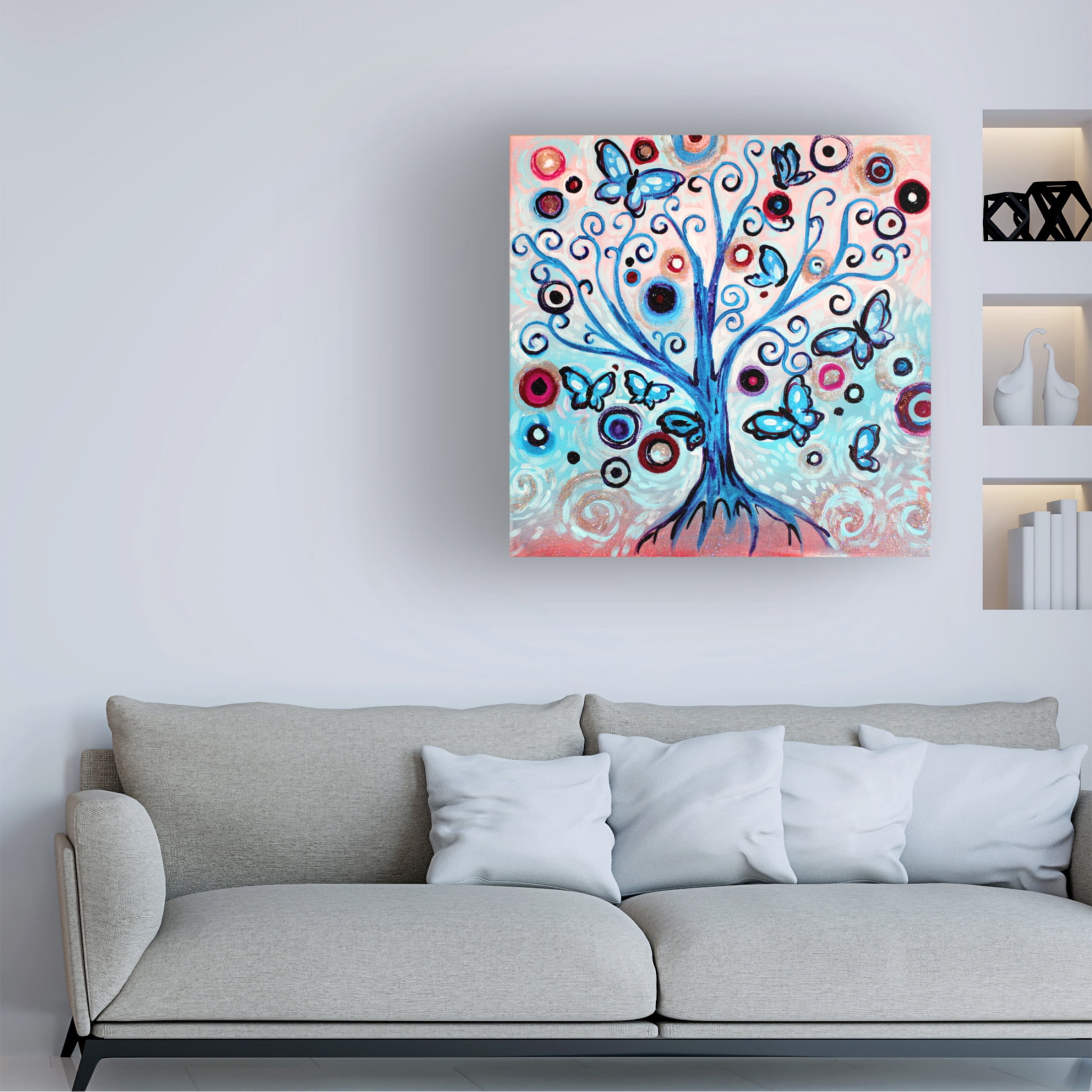Canvas Wall Art - Natasha Wescoat 'Blue Butterfly Tree' Wall Art for Living Room, Bedroom, or Office Décor by Trademark Fine Art - 14 x 14 Inches