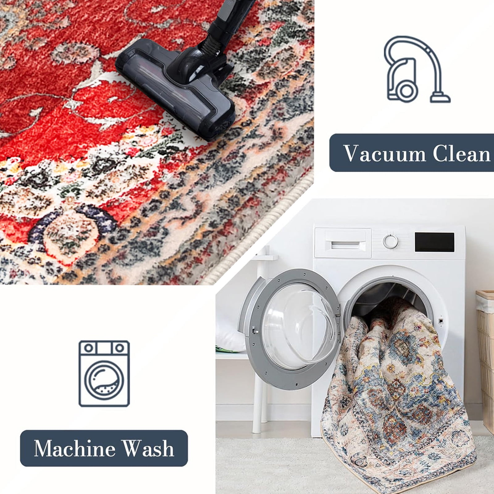 SUSUZI 5.3' x 7.5' Area Rug Boho Living Room Rug, Washable Low Pile Non Slip Carpet for Bedroom, Dining Room, Retro Area Rug Indoor