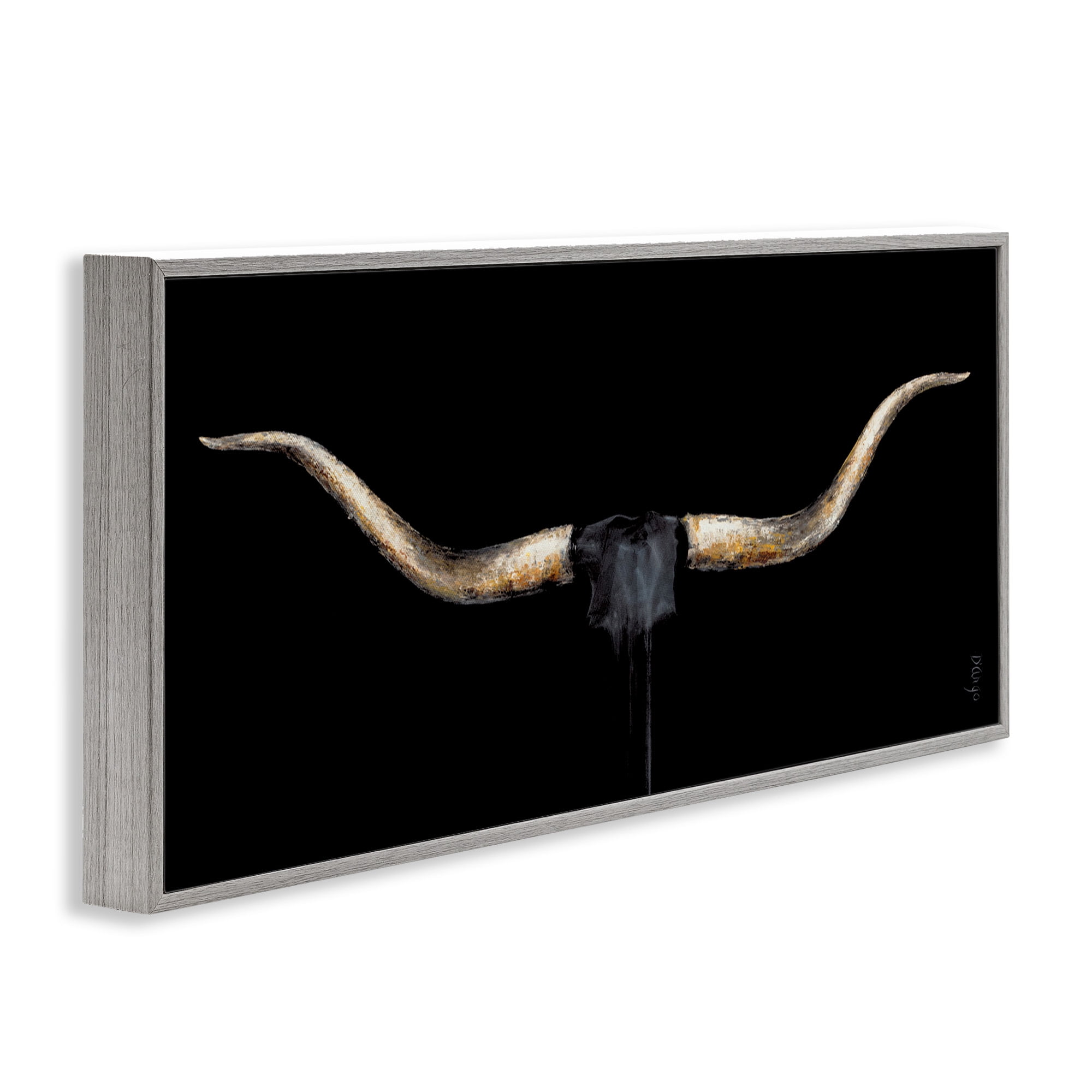 Stupell Industries Bull Horns Shadow Animal Painting Animals & Insects Painting Gray Framed Art Print Wall Art, 24 x 10