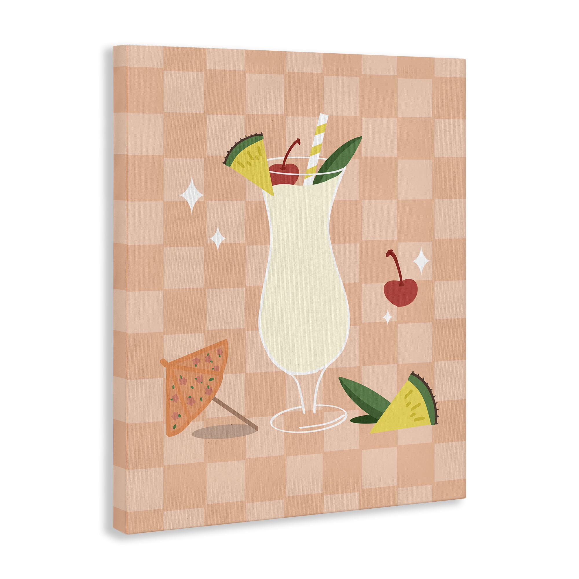 Stupell Industries Pina Colada on Checkered Food & Beverage Painting Wrapped Canvas Art Print Wall Art, 36 x 48