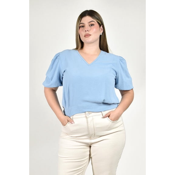 Blusa con manga abullonada Roman Fashion /Tallas Extras, 0402 (Azul) azul cielo 40