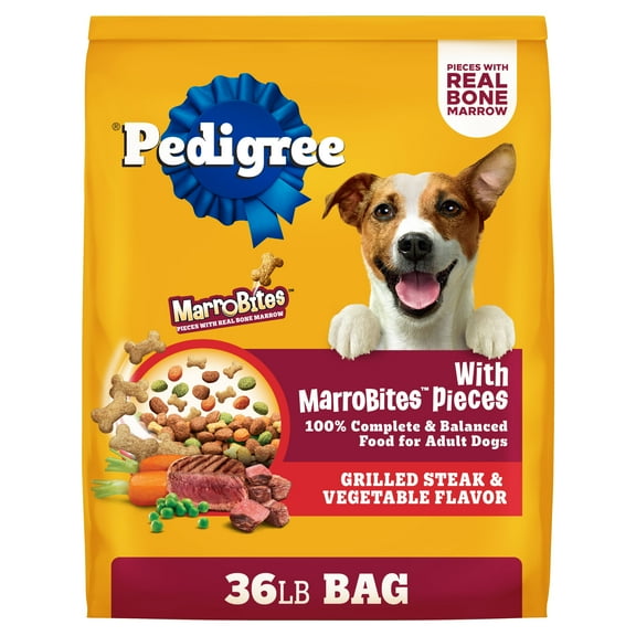 Pedigree With MarroBites Pieces Adult Dry Dog Food, Grilled Steak and Vegetable Flavor, 36 lb. Bag