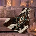 thumbnail image 5 of Ornate Central Diamond Against Dark spotted cattle pattern Patches, Soft Flannel Blanket with Ornamental Western Print, Housewarming Gift and Home Decor for Bedroom and Living Room, 5 of 7