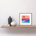 thumbnail image 2 of Landscape Red Sun Sunset Modern Watercolour Illustration Square Wooden Framed Wall Art Print Picture 8X8 Inch, 2 of 4