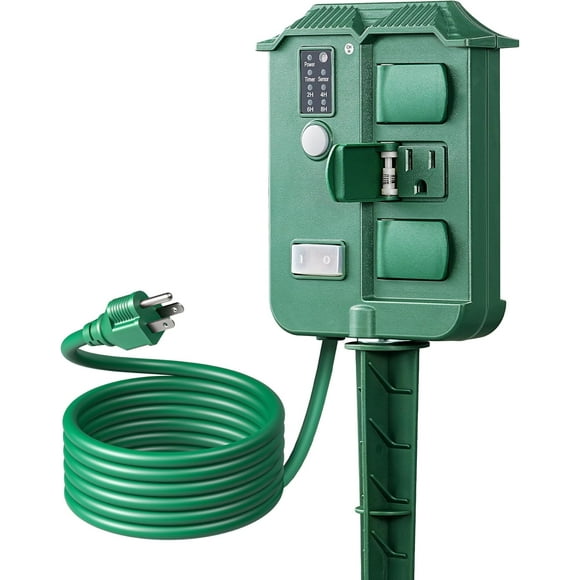 shiyou-DEWENWILS Outdoor Power Stake Timer, Waterproof Outdoor Timer, 6 Grounded Outlets, 6FT Extension Cord, Dusk to Dawn Outlet for Holiday Lights, Yard, Garden, UL Listed