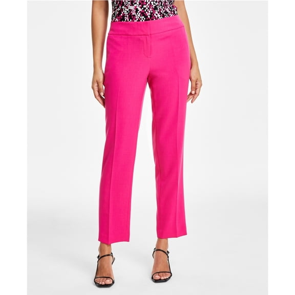 Kasper Womens Solid Straight Casual Trouser Pants, Pink, 4