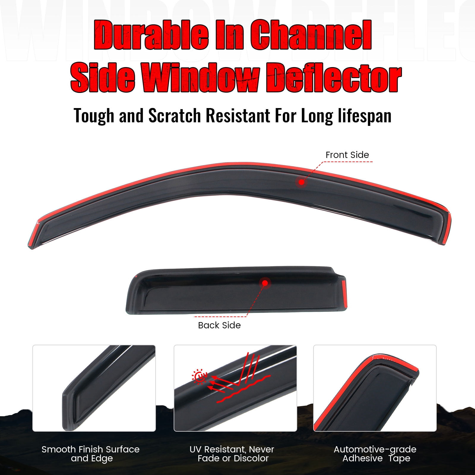Ikon Motorsports In-Channel Window Visors Fits 2005-2020 Nissan Frontier Double Cab, Slim Style Rain Vent Guard Deflectors, Acrylic Smoke 4PCS