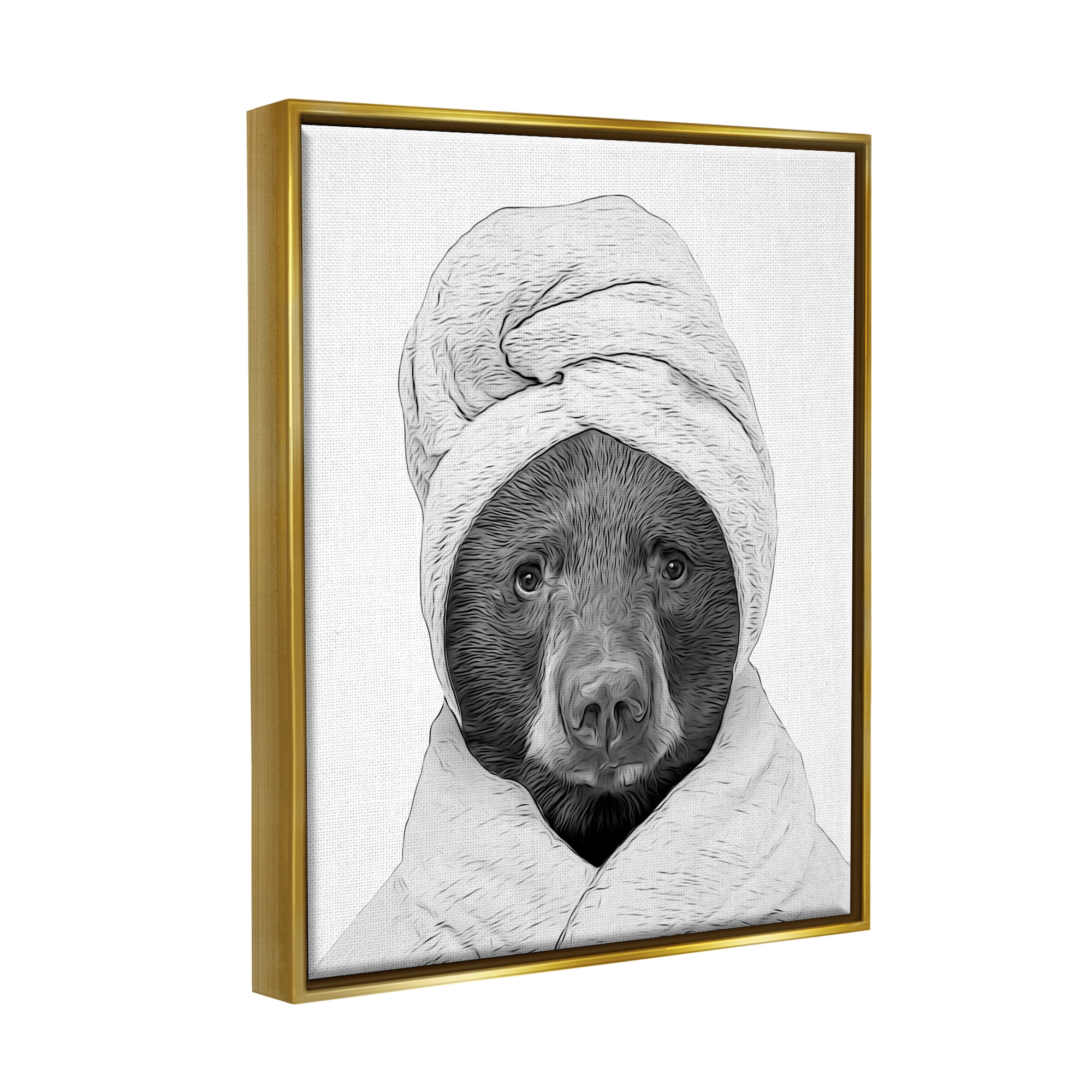 Stupell Industries Bear Hair Towel Funny Animal Animals & Insects Painting Gold Floater Framed Art Print Wall Art