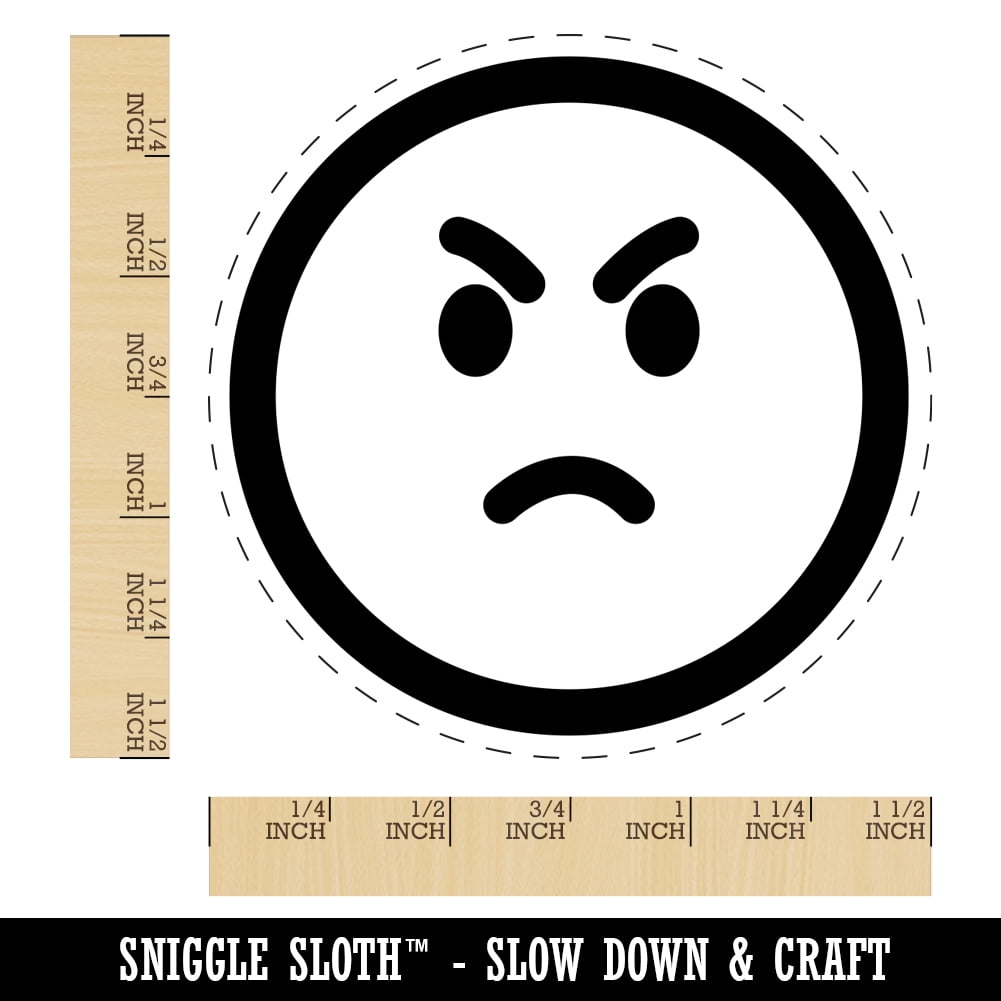 Angry Mad Face Emoticon Self-Inking Rubber Stamp Ink Stamper - Blue Ink - Large 1-1/2 Inch