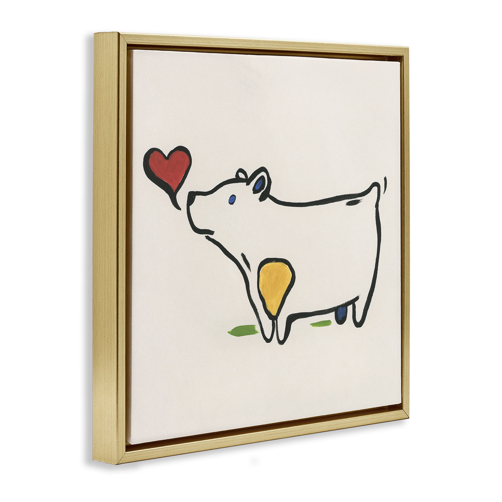 Stupell Industries Bear & Heart Doodle Animals Painting Gold Floater Framed Canvas Art Print Wall Art, 18 x 18