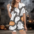thumbnail image 5 of CAIXIA Halloween Womens Satin Pajama Set 2 Piece Button Down Short Sleeve Shorts Pjs Set Ghost Pumpkin Print Lounge Set Soft Collar Sleepwear, 5 of 9