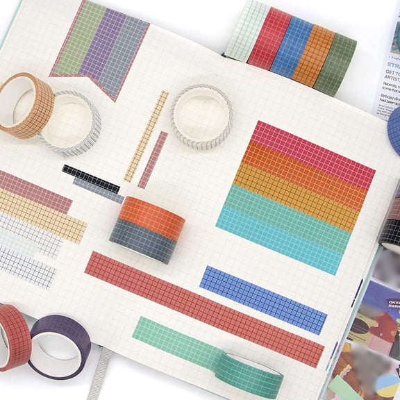 Noothes Grid Washi Tape White Washi Tape Grid Paper Roll Decorative Stickers for School Supplies Border Box Decoration