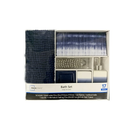 Mainstays 17-Piece Bathroom Set, Blue Shibori