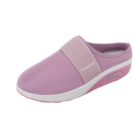 

Yinguo Knit Mesh Wedge Slide Shoes for Women Air Cushion Slip On Orthopedic Walking Shoes With Arch Support Casual Comfort Platform Walking Shoes Pink Size 10