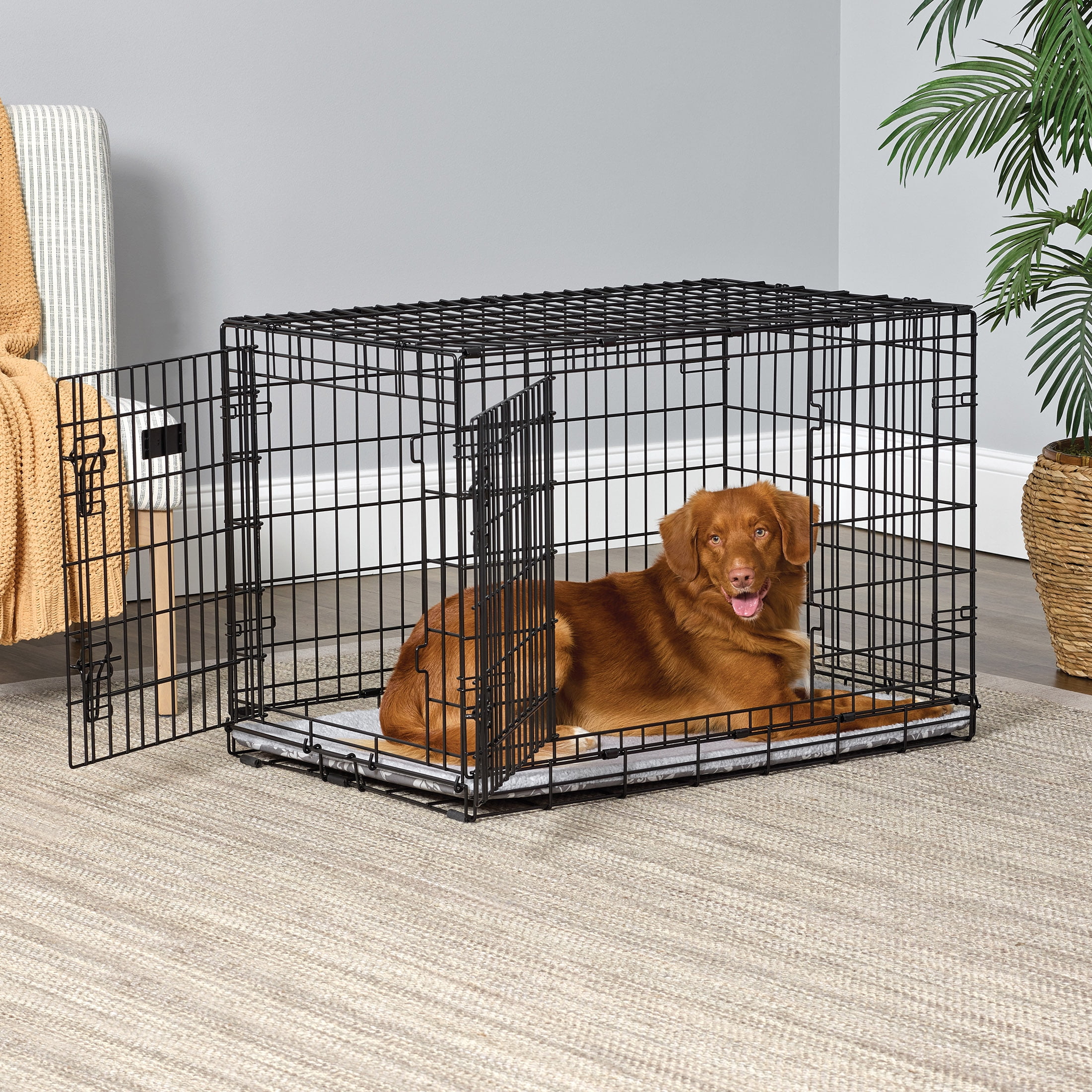 MidWest Homes for Pets QuietTime Reversible Dog Crate Pan Cover, 36 inch, Fleece, Gray Floral