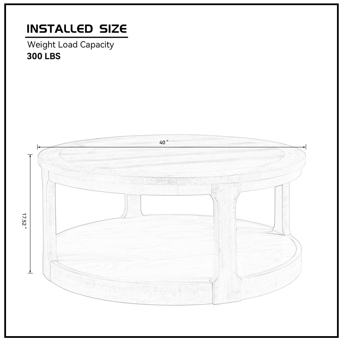 40inch Large Curved 2 Tier Traditional Round Circle Wooden Center Coffee Table,Rounded Table with Wheels,Mid Century Rustic Style Table for living Room,Office,Apartment,OAK