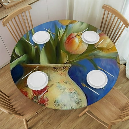 

Patifu Tulips Round Tablecloth Stain-Resistant Washable Indoor Outdoor Table Cover Home Restaurant Wedding Party Full Width Single-Sided Printing 46 -50