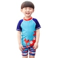 thumbnail image 3 of Toddler Boys Rashguard 2pcs Swimsuit Set Swimwear Short Sleeve Cute Cartoon Crab Bathing Suit Rash Guards with Swim Cap 2-13Y, 3 of 5