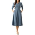 thumbnail image 2 of Vestido de trabajo para mujer INSPIRE CHIC, corte A, mangas 3/4, vestido midi elegante, gris azul, XL, 2 of 6