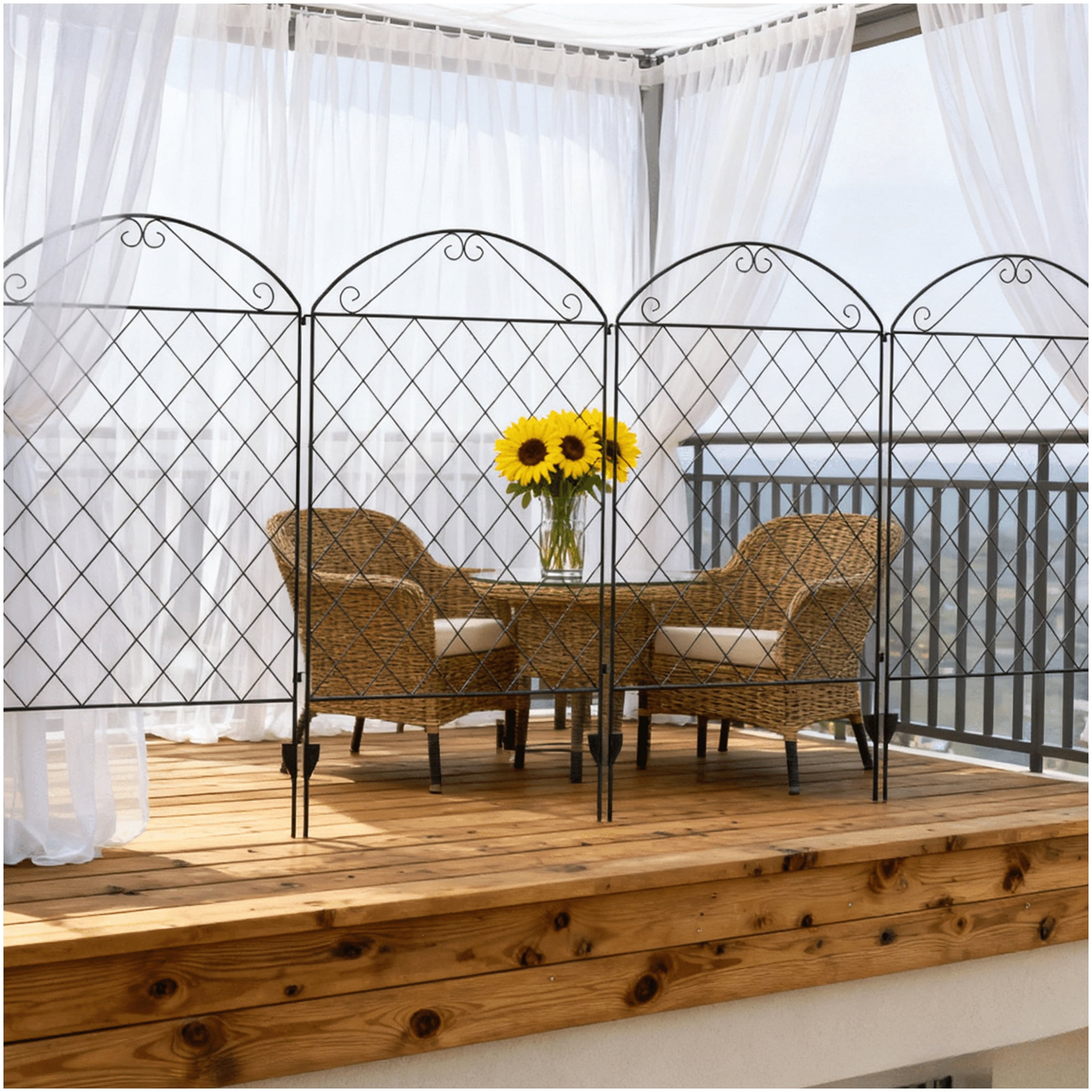 Decorative Garden Fence 4-Pack Steel Panels, Black Outdoor Edging with Curved Design for Landscape Yard Border Protection