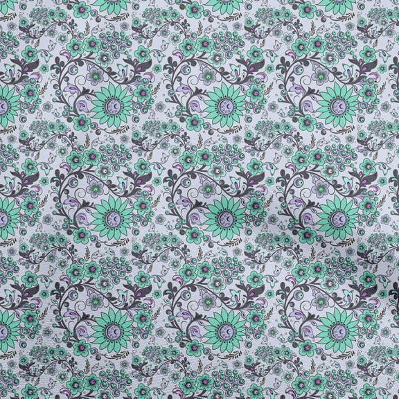 oneOone Cotton Silk Dusty Blue Fabric Asian Suzani Sewing Fabric By The Yard Printed Diy Clothing Sewing Supplies 42 Inch Wide